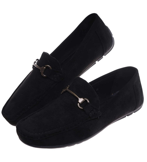 Wsuwane czarne półbuty mokasyny /G13-1 18079 T383/