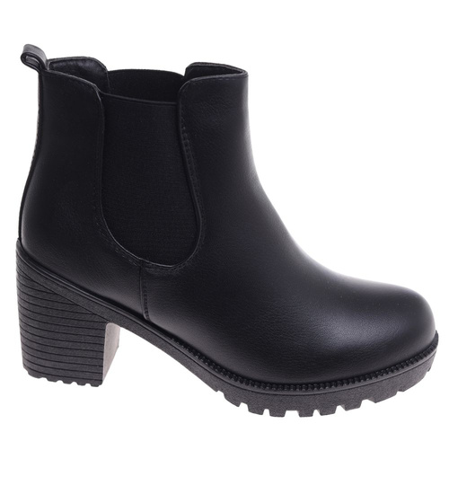 Czarne wsuwane botki na obcasie /G5-2 18241 T300/