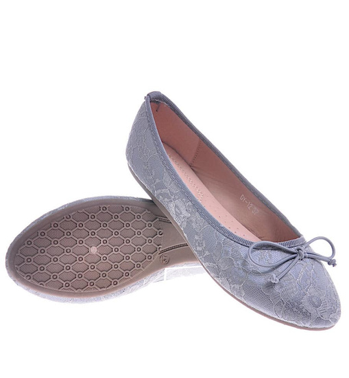 Koronkowe balerinki damskie Szare /D6-2 10504 S193/