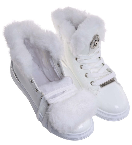 Białe zimowe trampki z futerkiem G8-2 18328 T411/