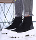Wiosenne czarne botki z tkaniny na platformie /E1-3 15725 T144/
