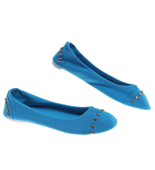 Materiałowe niebieskie baleriny jak tenisówki /D7-1  14388 T046/
