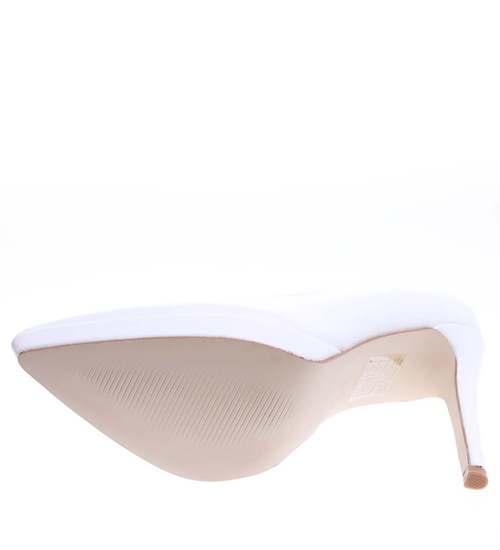 Białe czółenka damskie na szpilce i niskiej platformie /F5-3 15860 T155/