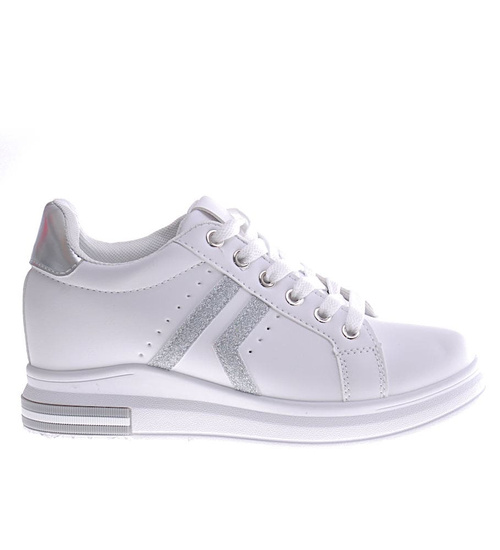 Białe trampki sneakersy na niskim koturnie /C6-3 13013 T593/