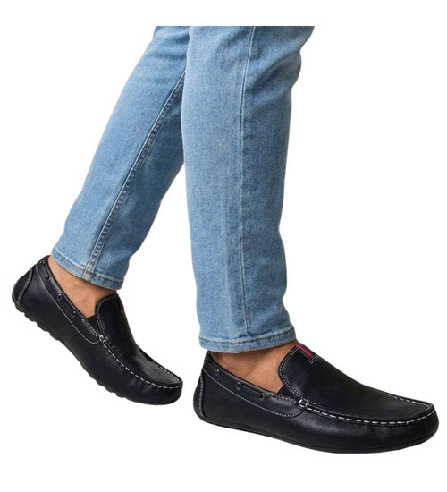 Wsuwane męskie czarne półbuty mokasyny /G3-2 15630 T250/