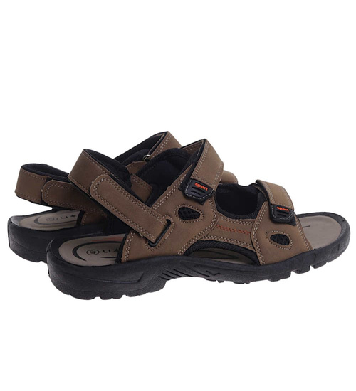 Męskie brązowe sandały klapki na rzepy /E9-2 17638 T284/