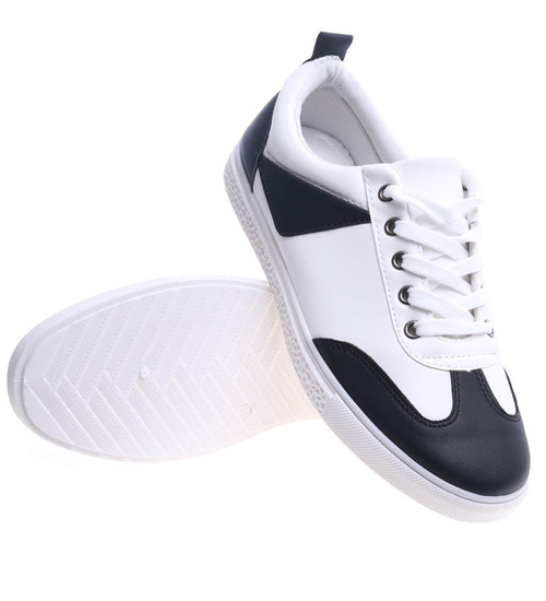 Sznurowane biało czarne trampki męskie /E6-1 13624 T2/