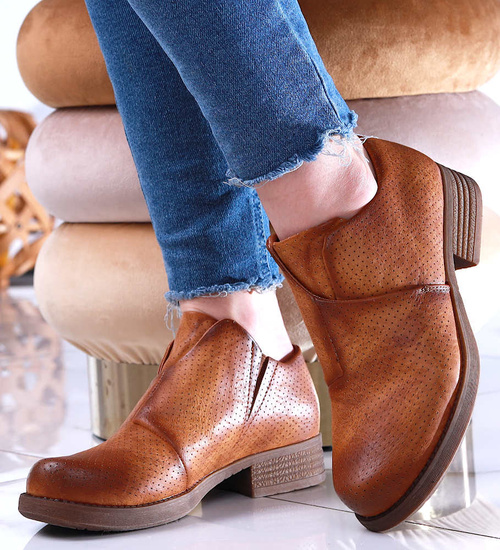 Wsuwane camelowe półbuty damskie /G13-3 13751 T292/