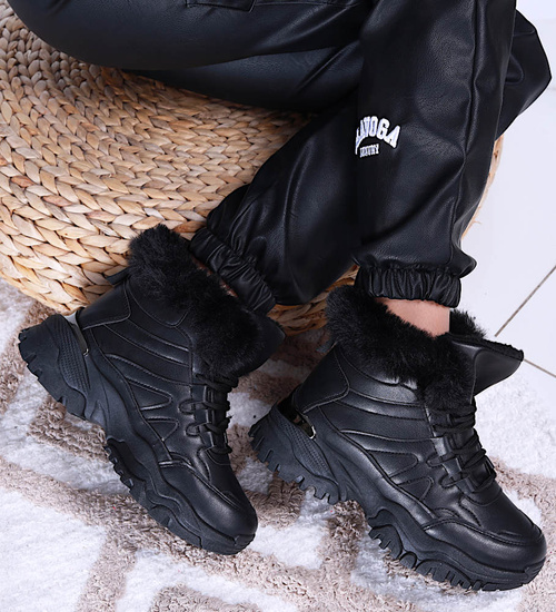 Czarne ocieplane trampki sneakersy na koturnie B5-3 15228 T498