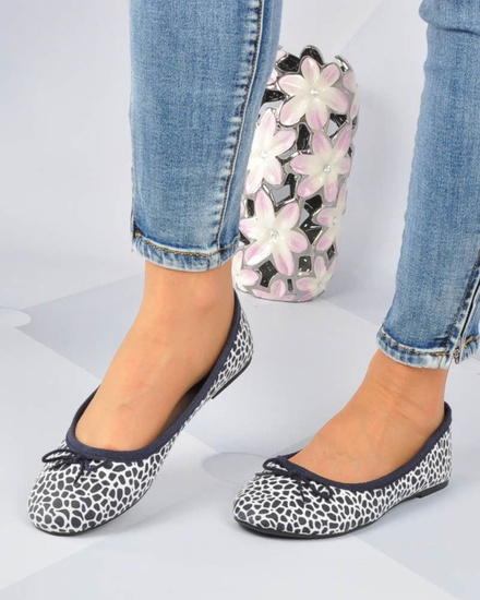 Balerinki w panterkę z kokardką GRANATOWE /G2-2 2999 S191/