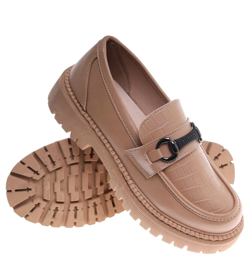 Beżowe damskie półbuty na platformie /E9-2 18051 T234/