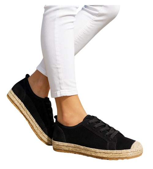 Czarne półbuty espadryle na platformie /H2 17204 G185/