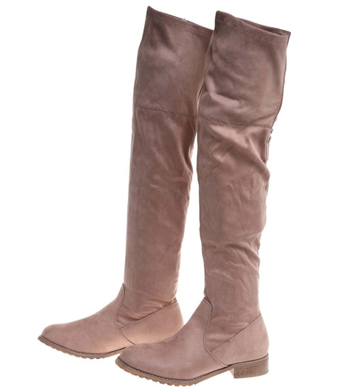 Beżowe kozaki muszkieterki na płaskim obcasie /E1-2 18602 G366/