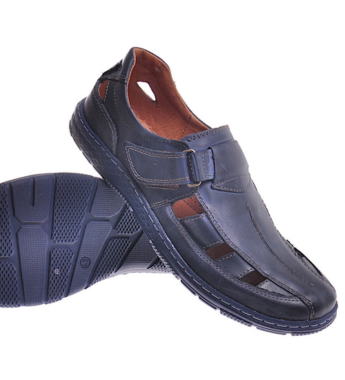 Granatowe sandały męskie z naturalnej skóry /H2 19 11836 D110/