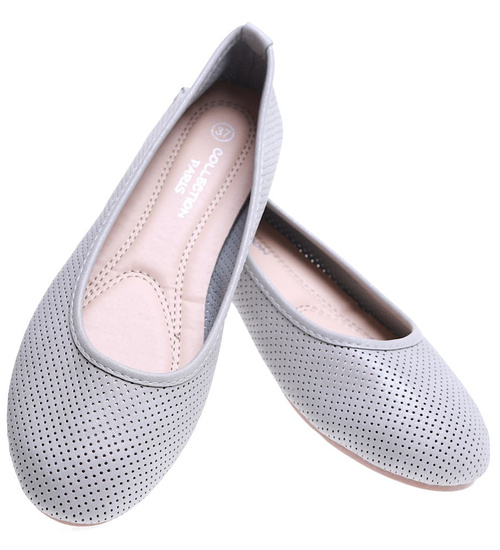 Baleriny szare ażurowe buty wiosenne /A1-2 15652 T19/