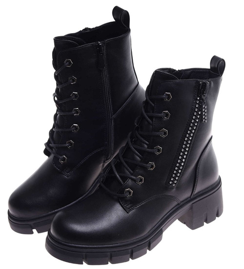 Botki trapery sznurowane z cyrkoniami /B4-3 18178 T434/