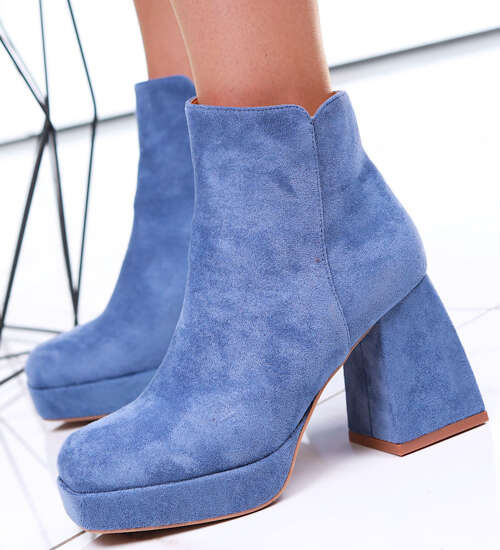 Granatowe botki damskie na obcasie i platformie /B4-1 16869 G281/