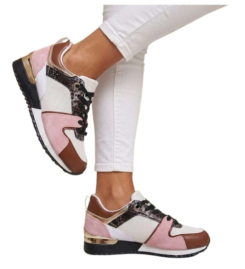 Sznurowane biało różowe buty sportowe /D9-3 15773 T283/