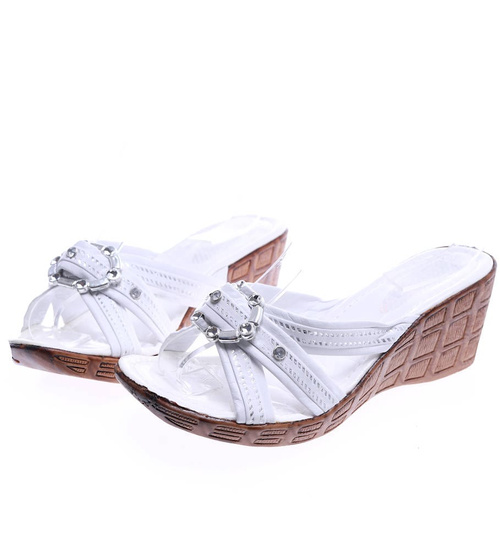 Białe damskie klapki na niskim koturnie /H2 14332 T005/