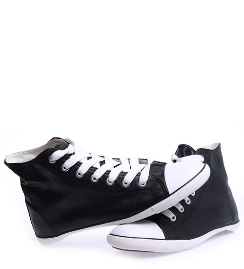 Czarne trampki damskie z wysoką cholewką /E5-2 15283 S097/