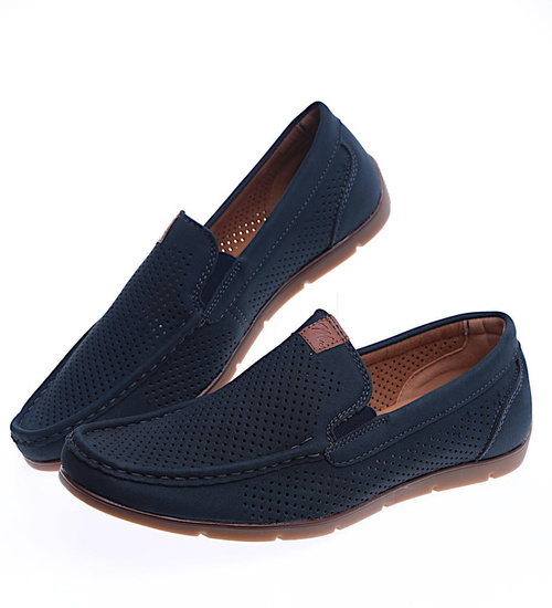 Męskie półbuty mokasyny Granatowe /B1-1 14213 S398/