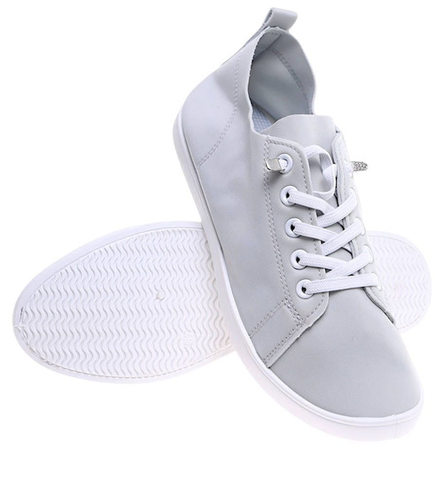 Szare sznurowane trampki damskie /B6-2 16215 T238/