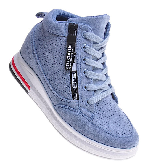 Niebieskie sneakersy damskie na ukrytym koturnie /E9-2 10783 T507/
