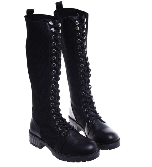 Wysokie czarne damskie glany trapery /D9-3 18086 T432/