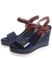 Granatowe damskie sandały na obcasie i platformie /B7-3 14078 S299/