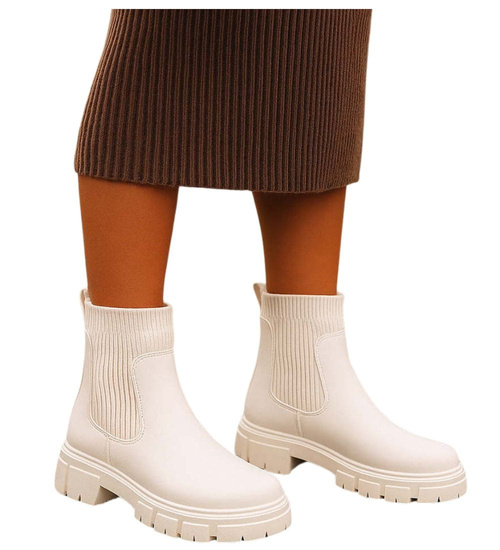 Beżowe elastyczne dziewczęce botki ocieplane /A6-3 17120 T3/