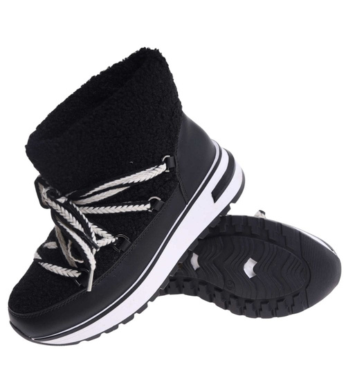 Zimowe botki śniegowce z futerkiem Czarne /A2-118568 W341/