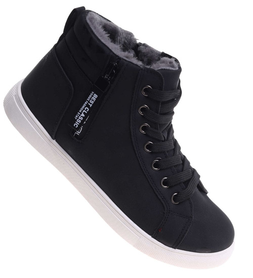 Czarne zimowe trampki z futerkiem /E1-1 18495 T315/