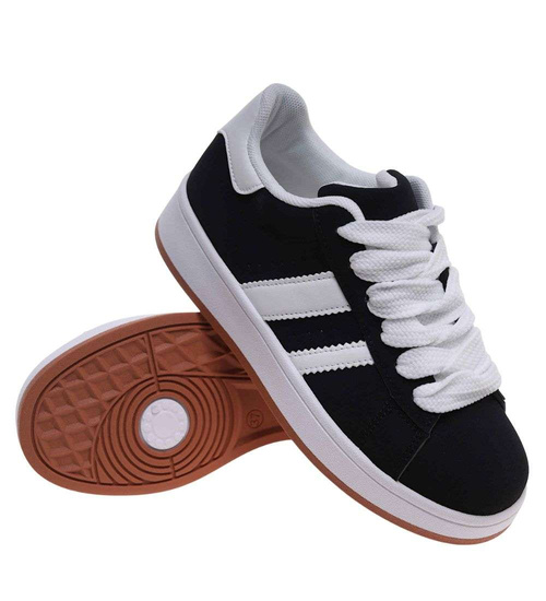 Czarne sznurowane trampki damskie /F7-3 18821 W385/