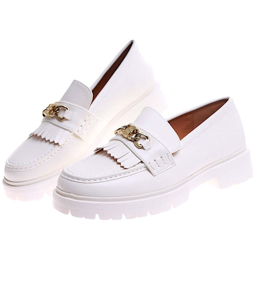 Białe półbuty damskie na platformie /F3-3 17243 G135/