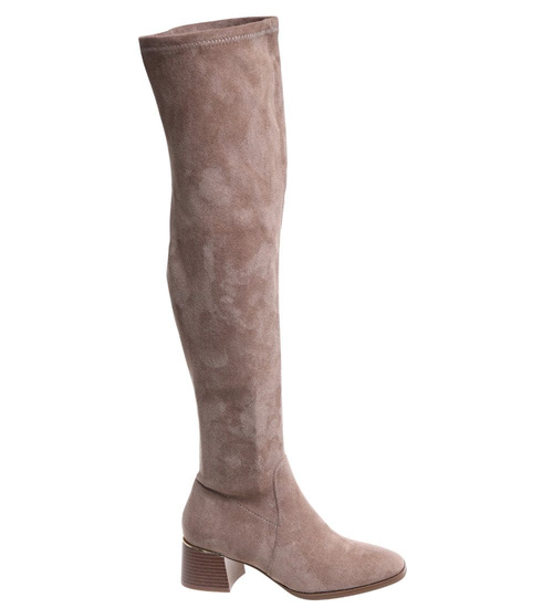 Beżowe kozaki muszkieterki na obcasie /D8-2 18256 W488/