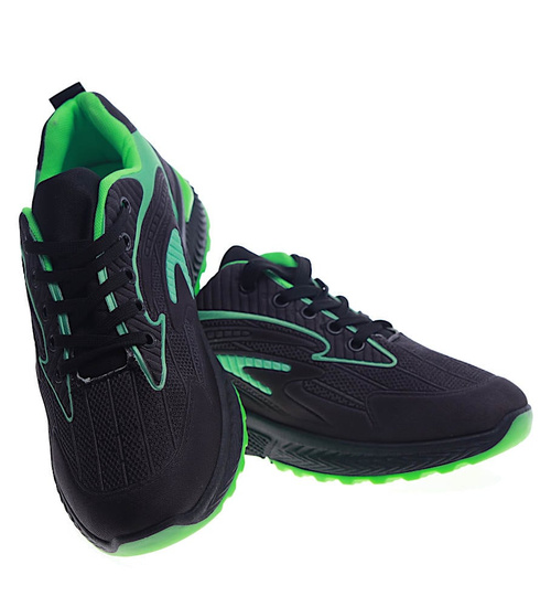 Czarno zielone męskie buty sportowe /C6-3 13424 T346/