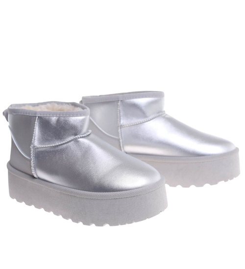 Krótkie kozaki śniegowce eskimoski Srebrne /B4-3 18604 T185/