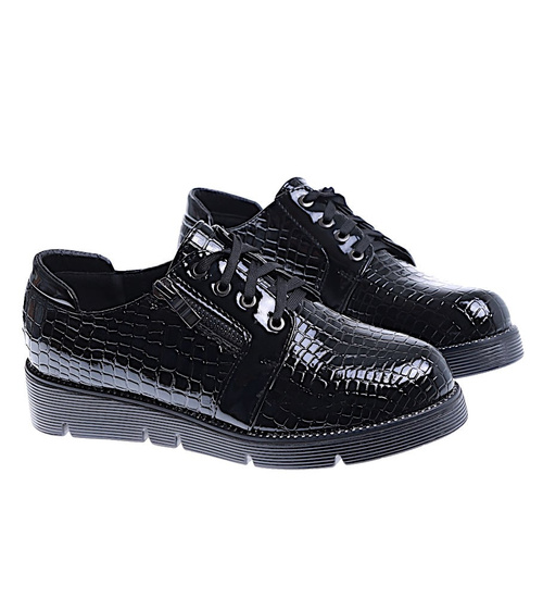 Czarne wiązane dziewczęce półbuty /D7-2 14966 T039/