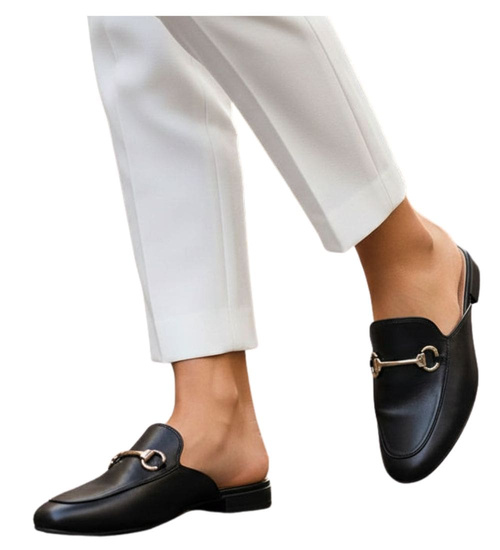 Letnie czarne klapki płaskie /B5-2 14173 T138/