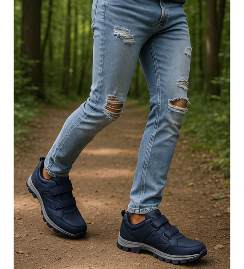 Granatowe męskie buty sportowe na rzepy /C1-3 18195 T388/