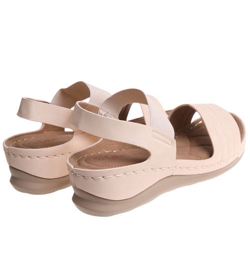 Sandały damskie na niskim koturnie Beżowe /F1-1 17871 T231/