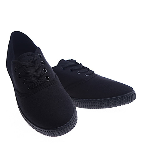 Sznurowane czarne tenisówki damskie /F1-3 13477 T233/