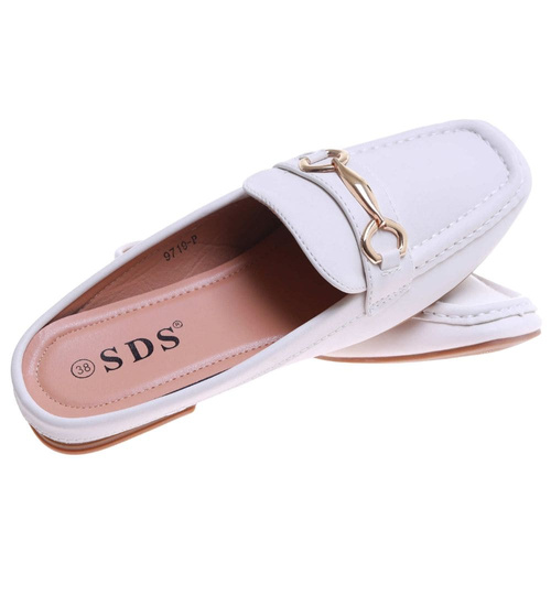 Klapki damskie płaskie białe /B5-2 17608 T182/