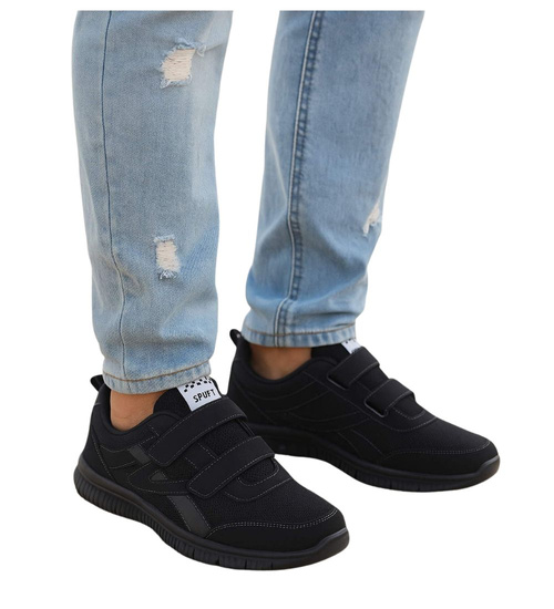 Męskie czarne buty sportowe na rzepy /D6-2 16682 T384/