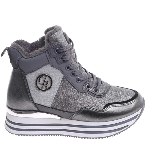 Zimowe botki sportowe damskie srebrne /A4-1 18551 W18-47/