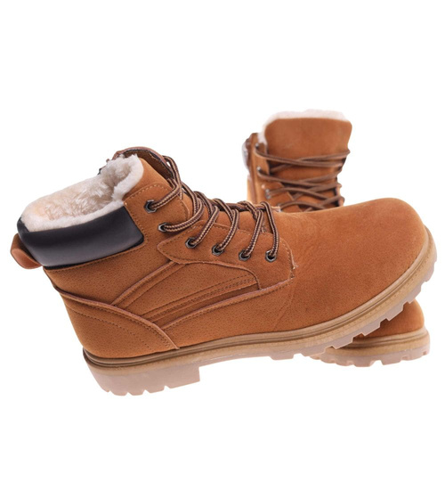 Zimowe karmelowe ocieplane trapery męskie /E3-3 18355 T489/