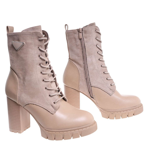 Damskie botki na obcasie Khaki /F9-1 18335 W305/