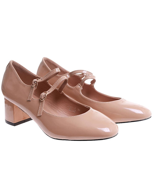 Beżowe czółenka damskie na słupku ost500