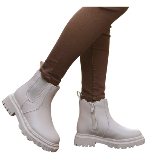 Beżowe dziewczęce botki sztyblety /E6-3 18600 T282/