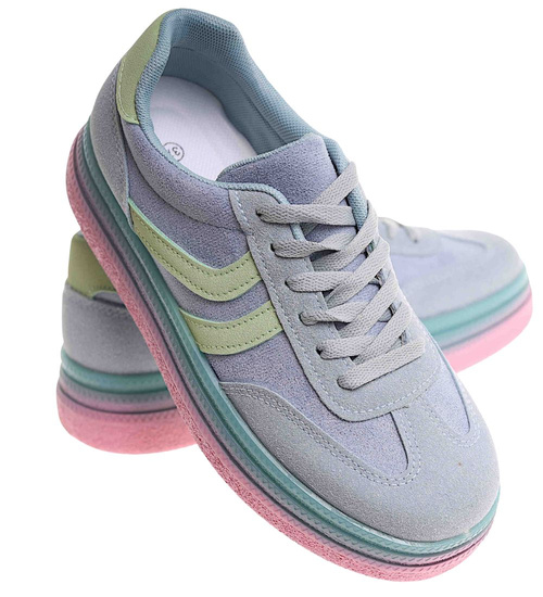 Niebieskie wiązane sneakersy buty sportowe /A3-2 17881 T688